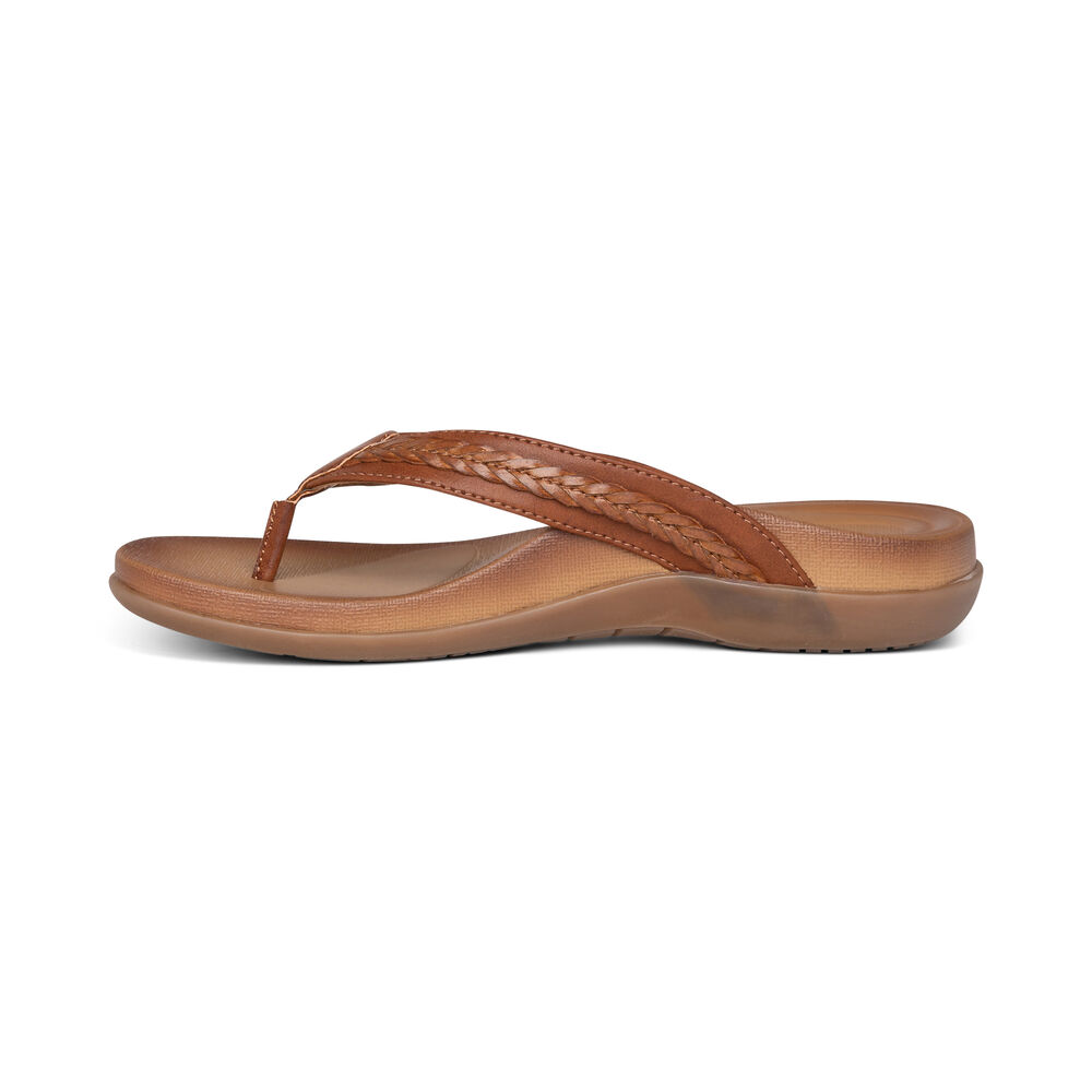 Aetrex Women's Emmy Braided Thong Flip Flops - Brown | USA SWRE6TA